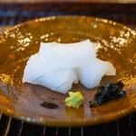 鎌倉 北じま - 2026.2 長谷川さんアオリイカお造り イカスミ塩 本わさび 海苔の醤油煮