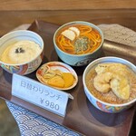 一久庵 - 炭水化物の暴力、トリプル丼ジェットストリームアタック、うどん、トロロ丼、天丼の茶色い三連星丼