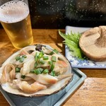 栄寿し - ホッキ貝焼き   白老産しいたけ焼き