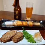 鯛めし槇 - ちぎりじゃこ天、太刀魚巻き、ケルシュ(坊っちゃんビール)