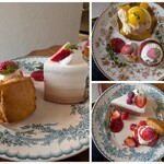 喫茶 tameiki - ダブルチョコといちごのショートケーキ、いちごのスコーンサンド各890円、New year's peaceful plate 2,160円✨️ショートケーキ後ろのグラデーションも美しい♪※1月中旬訪問。