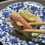 天ぷら北川 - 鯵(活け締め)