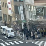 利久庵 - 開店前、駅から見たら、もう並んでました