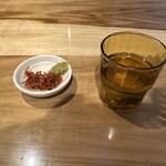 塩ラーメン あす流 - セルフ、柚子胡椒、塩辛干貝柱