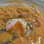 神戸パスタ パスタ&スイーツ LABI1池袋店 - 温玉割り❗️笑　　熱々でめちゃ旨い‼️