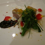 XEX ATAGO GREEN HILLS / Salvatore Cuomo Bros. - 軽く炙った本鮪大トロのキューブ 先取り菜の花のマリネ 国産カラスミのアクセント 山葵の香るヴィンテージバルサミコで