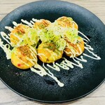 かんすけ - たこ焼き6個540円(一味マヨ・カレーマヨ)＋ねぎトッピング54円＝合計594円