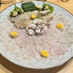 まさ竜 - 贅沢にも丸々二尾分。薄造りに一尾、焼き霜造りに一尾