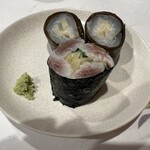 うを徳 - 木の芽入り鰯のガリ巻き／平目の龍飛巻