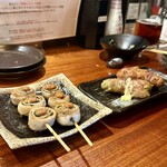 炭火焼鳥 千鳥足 - 豚肉のシソ巻きと、豚肉ピーマンチーズ巻き♡