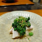 わたべ - ⚫お通し「鰤の湯引き　煎り酒」