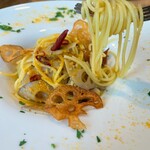 AWkitchen TOKYO - 茨城県宮本三兄弟の『蓮根』とアンチョビ、カラスミのペペロンチーノ　～スパゲッティーニ～