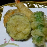 大喜庵 - 2015.01　揚げ物　シシトウ、茄子、海老、鰆