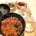 cafe BONHOMME - お味噌汁＋もずく＋自家製ダレ＋柚子胡椒＋辛子マヨネーズ