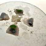 レストラン オオツ - いわき梅田水産トラフグてっさフランス産キャヴィア包み てっぴ青柚子ヴィネグレット