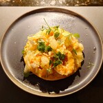 abc cocina - shrimp aguachile tostada, bonny melons, macho cilantro