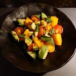 abc cocina - heirloom tomato salad, basil, market cucumber, chili crisp