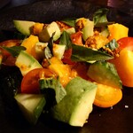 abc cocina - heirloom tomato salad, basil, market cucumber, chili crisp
