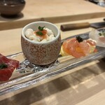 神楽坂 寿司 こんこん - 白子ポン酢、甘エビなど