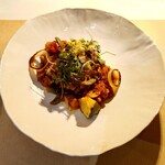 abc kitchen - sauteed organic chicken jimmy nardello peppers, blistered cherry tomatoes, mushrooms and garlic wine