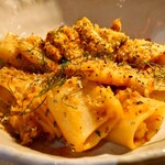 abc kitchen - paccheri with rock shrimp spicy tomato sauce, fennel pollen