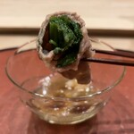 御料理 寺沢 - 奥州牛のしゃぶしゃぶ肉の鴨頭葱巻