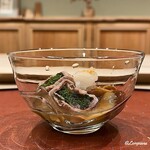 御料理 寺沢 - 奥州牛のしゃぶしゃぶ肉の鴨頭葱巻