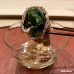 御料理 寺沢 - 奥州牛のしゃぶしゃぶ肉の鴨頭葱巻