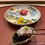 御料理 寺沢 - 寒鮃の縁側を山葵と割醤油で