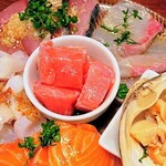 UOKIN食堂 - カツオ、ブリ、まぐろ、ホッキ貝、サーモン、たこ