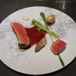 GRAND COMPTOIR - ○Viande 肉料理　鴨
      鴨肉は炭火で焼いています。
      中は綺麗なロゼ色でジューシー。