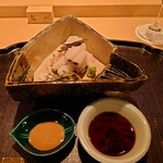 淡流 - 造り(おこぜ、おこぜの胃袋、伝助穴子、おこぜの肝醤油、醤油)