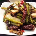 めだかタンタン - （2015.1.17再訪）牛レバーとにんにくの芽の炒め物