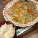 リンガーハット - 料理写真:焼き太めん皿うどん 麺2倍 ごはん