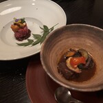 庭園の宿 石亭 - 和牛ホホ肉の万年煮&広島牛と雲丹のタルタル