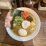 麺屋 誠 - 【鶏そば‘味噌（限定）tp青のりsv味玉×特製ニラ辛味×大蒜×紅生姜】