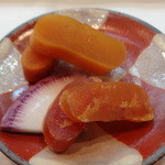 寿司栄 - からすみ、ブランデー磨きの生と大吟醸磨きの炙り