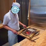 お料理 佐藤 - 白子を炙り中