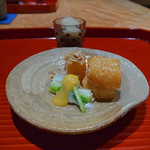 お料理 佐藤 - タイラギの揚げ物に、振り海鼠のおろし和え