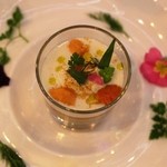 グランシェール 葉山庵 - ツレの前菜　ホタテのぜりー寄せ　俯瞰でとってます