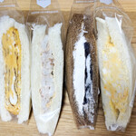サンドイッチ 寺子屋野球部 - あまいたまご焼き（220円）、ツナ＆チーズ＆ちくわ（250円）、黒糖パンあんクリーム（240円）、たまご（140円）