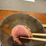 とき - 近江鴨炭火焼き、自家製味噌で（瞬間的燻製で香り付）