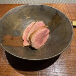 とき - 近江鴨炭火焼き、自家製味噌で（瞬間的燻製で香り付）