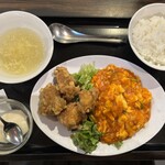 珉珉 - 海老チリ卵・鶏二食定食　1,100円