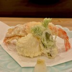 駿河寿し - 天ぷら（トラフグ、白子、車海老、タラの芽）