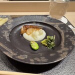 あま木 - ◆千葉黒むつ照り焼き
      月光百合根と共に天豆と芽山葵を添えて