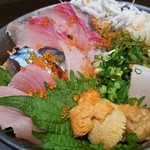 ぎょれん市場 - (平成27年1月19日)ランチのお任せ刺身丼850円！うにまで乗っており、最高でした♪