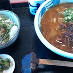 釜あげうどん  - カレーうどん+たまごかけごはん