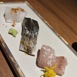 AGUNITE - お造り
      メジナ（長崎）、しめ鯖(長崎）、アオリイカ（和歌山）