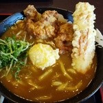 カレーうどん、鳥天、ちくわ、半熟卵天